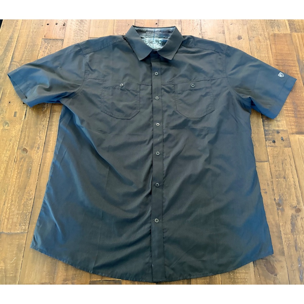 Kuhl Mens Short Sleeve Button Down Shirt Charcoal Grey Ripstop Hiking Large